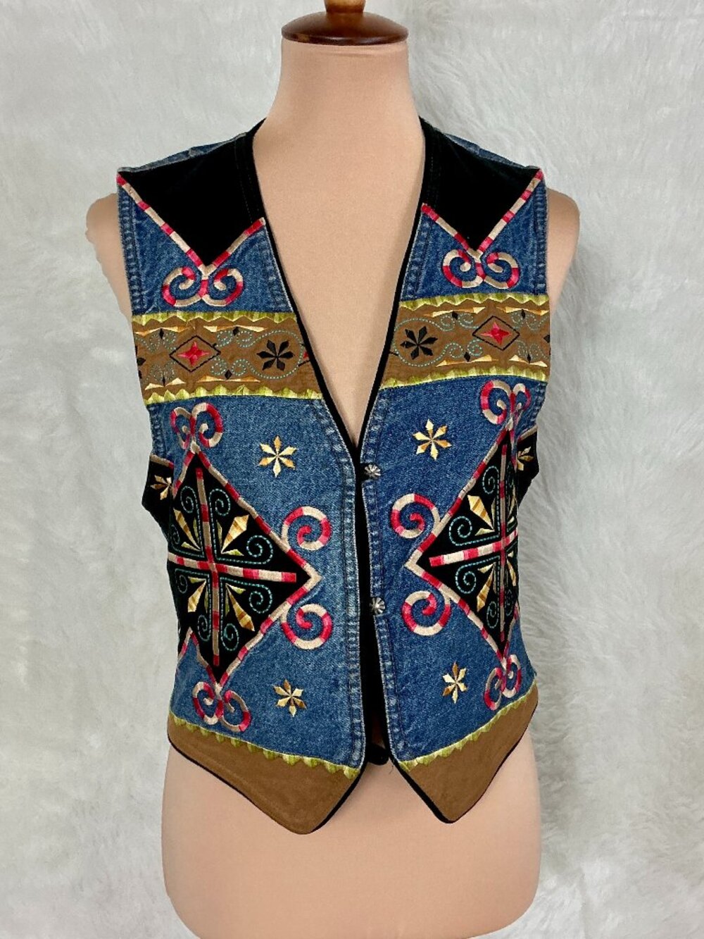 Vintage 80s 90s Hairston Roberson Ropa Western Embroidered Denim Vest S